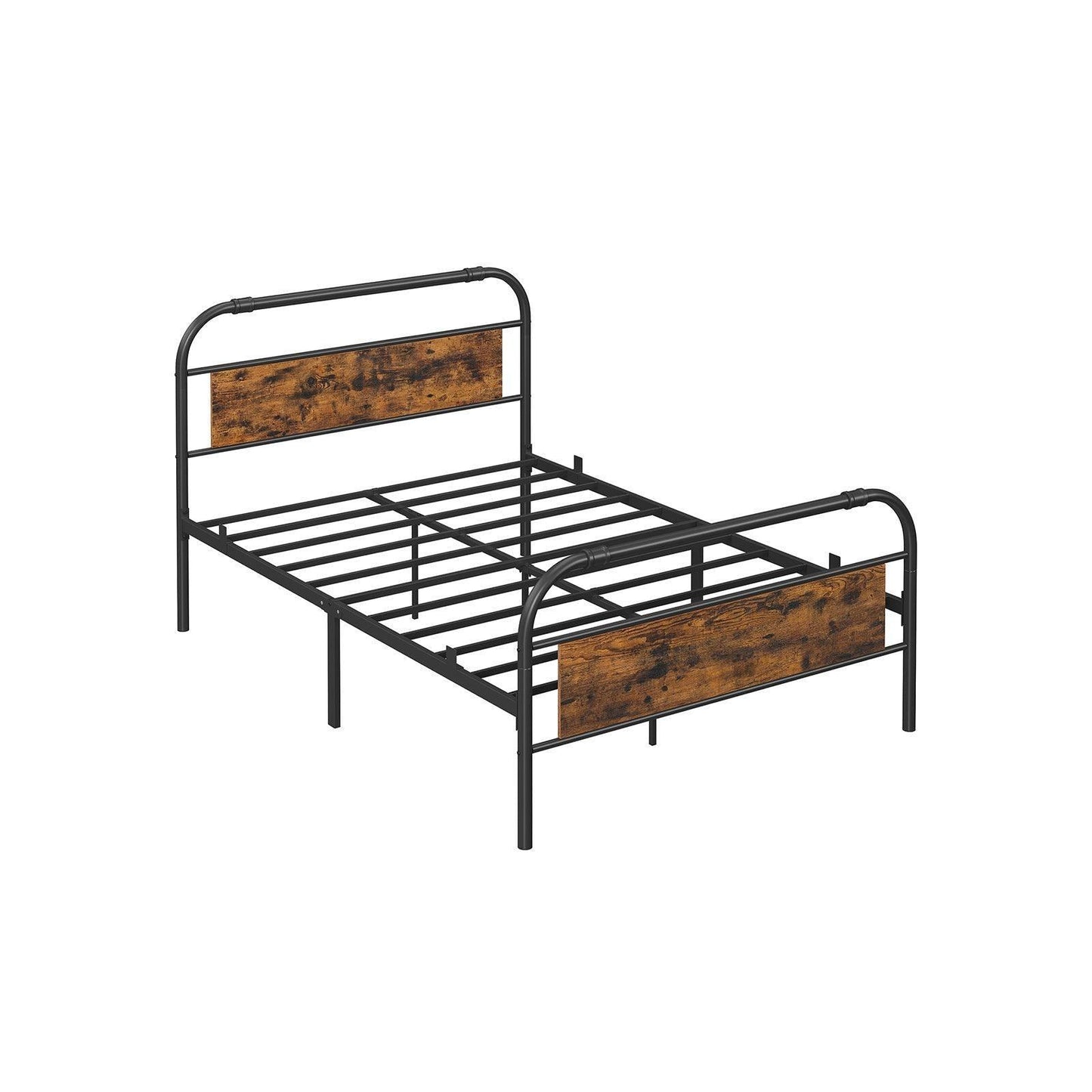 Queen Size Metal Bed Frame with Headboard, Brown and Black FredCo
