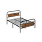 Queen Size Metal Bed Frame with Headboard, Brown and Black FredCo