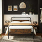 Queen Size Metal Bed Frame with Headboard, Brown and Black FredCo