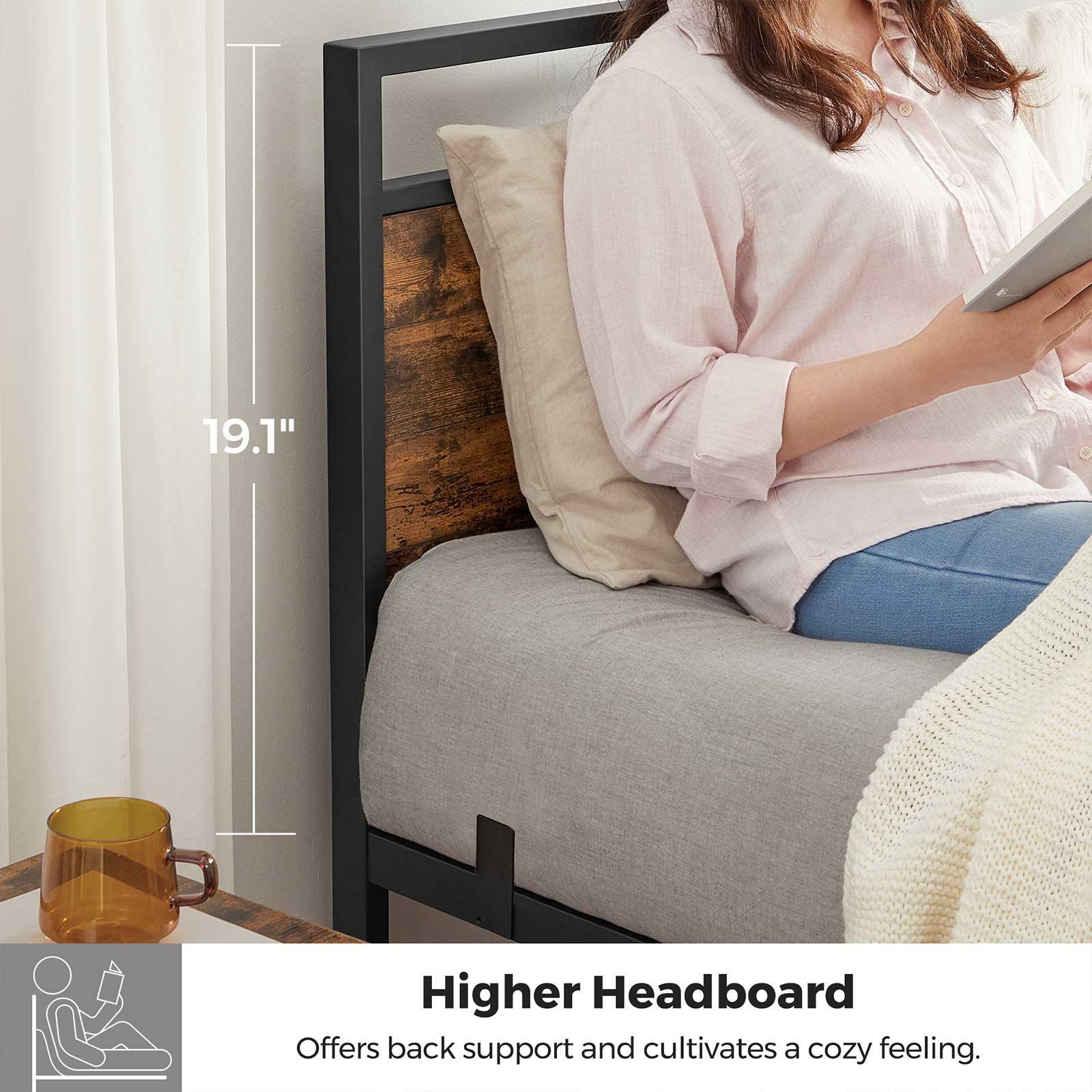 Queen Size Metal Bed Square Frame with Headboard FredCo