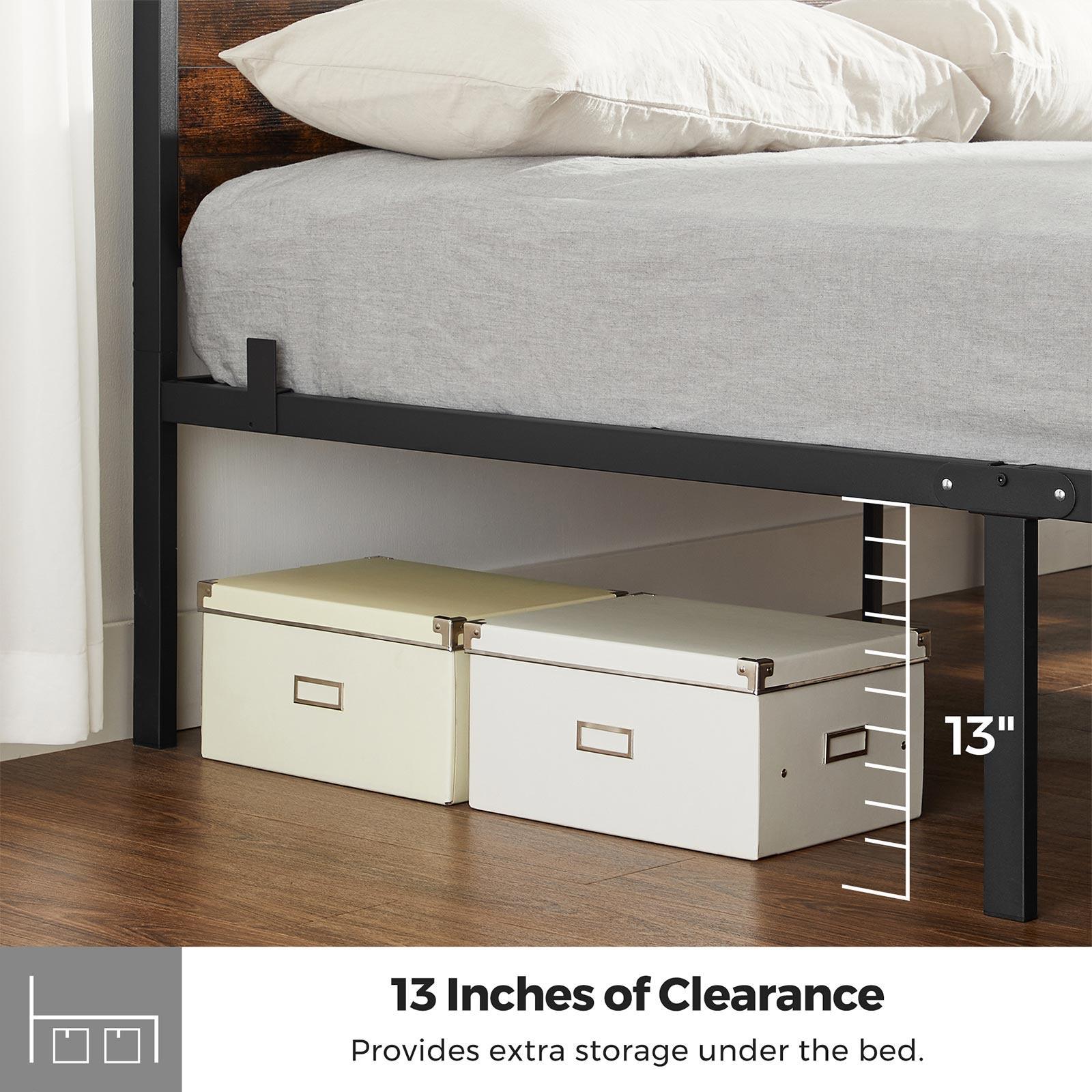 Queen Size Metal Bed Square Frame with Headboard FredCo