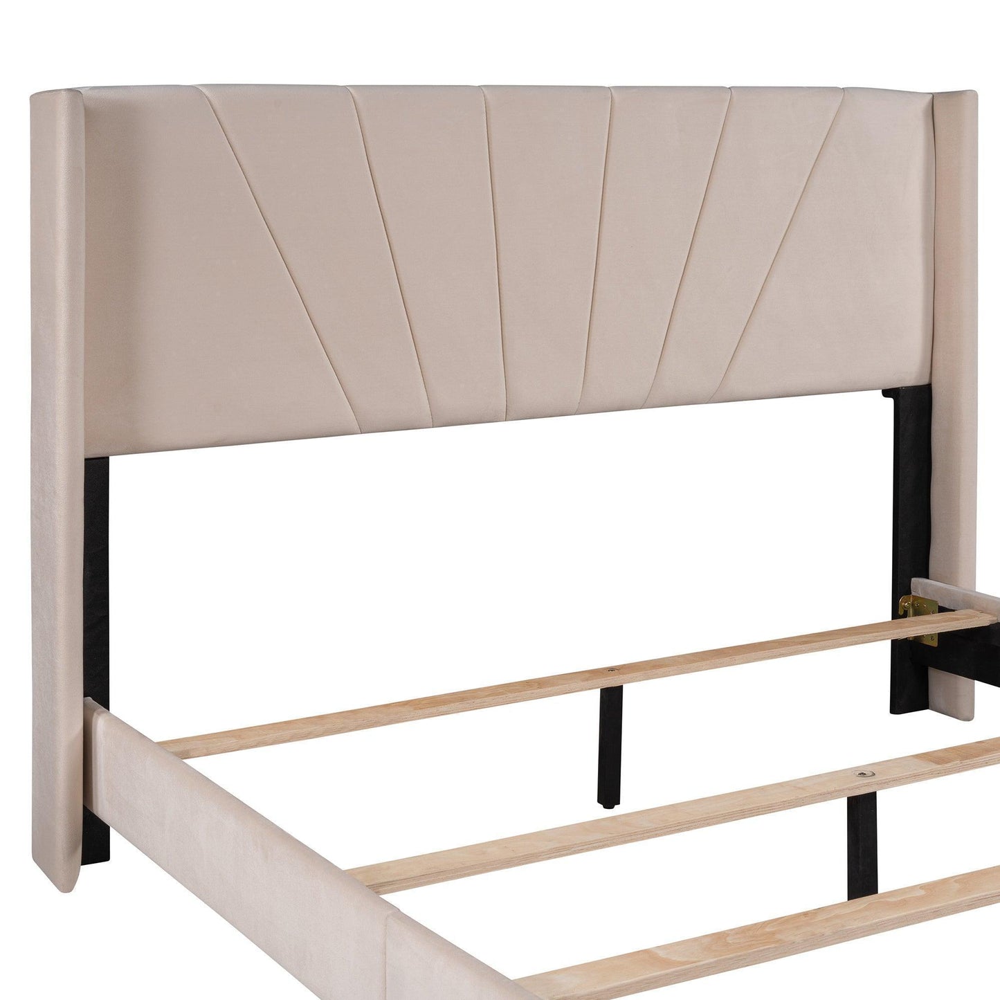 Queen Size Velvet Upholstered Platform Bed, Box Spring Needed - Beige WF212844AAA FredCo