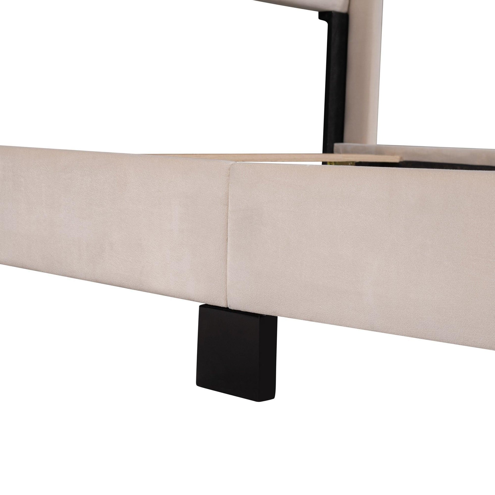 Queen Size Velvet Upholstered Platform Bed, Box Spring Needed - Beige WF212844AAA FredCo