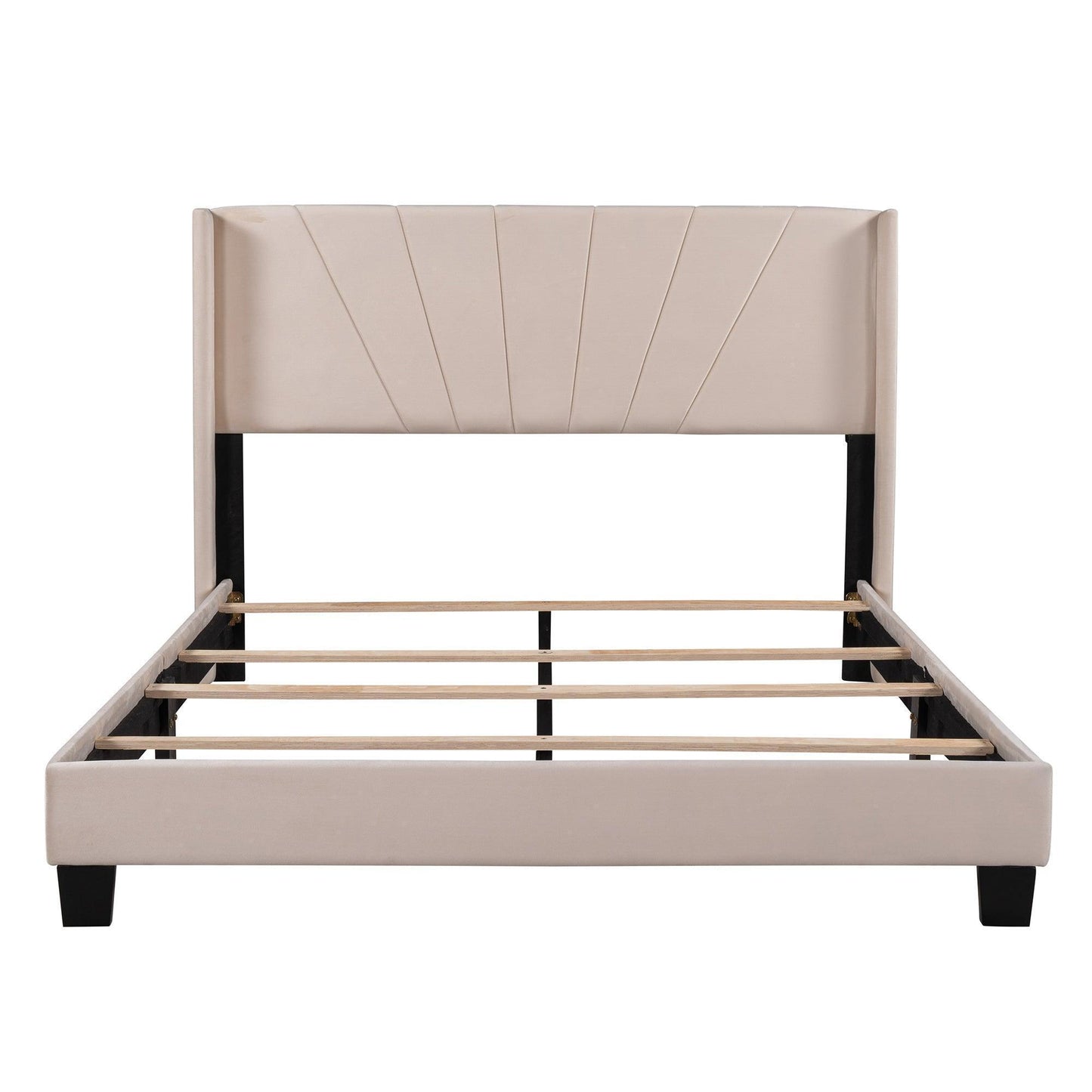 Queen Size Velvet Upholstered Platform Bed, Box Spring Needed - Beige WF212844AAA FredCo