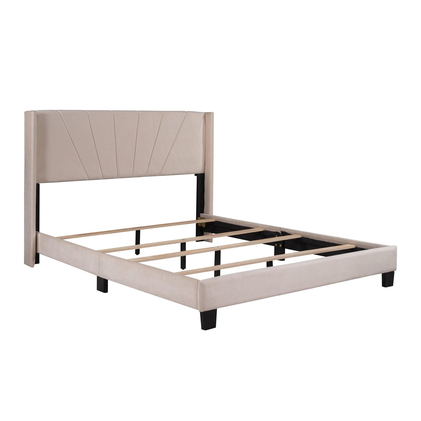 Queen Size Velvet Upholstered Platform Bed, Box Spring Needed - Beige WF212844AAA FredCo