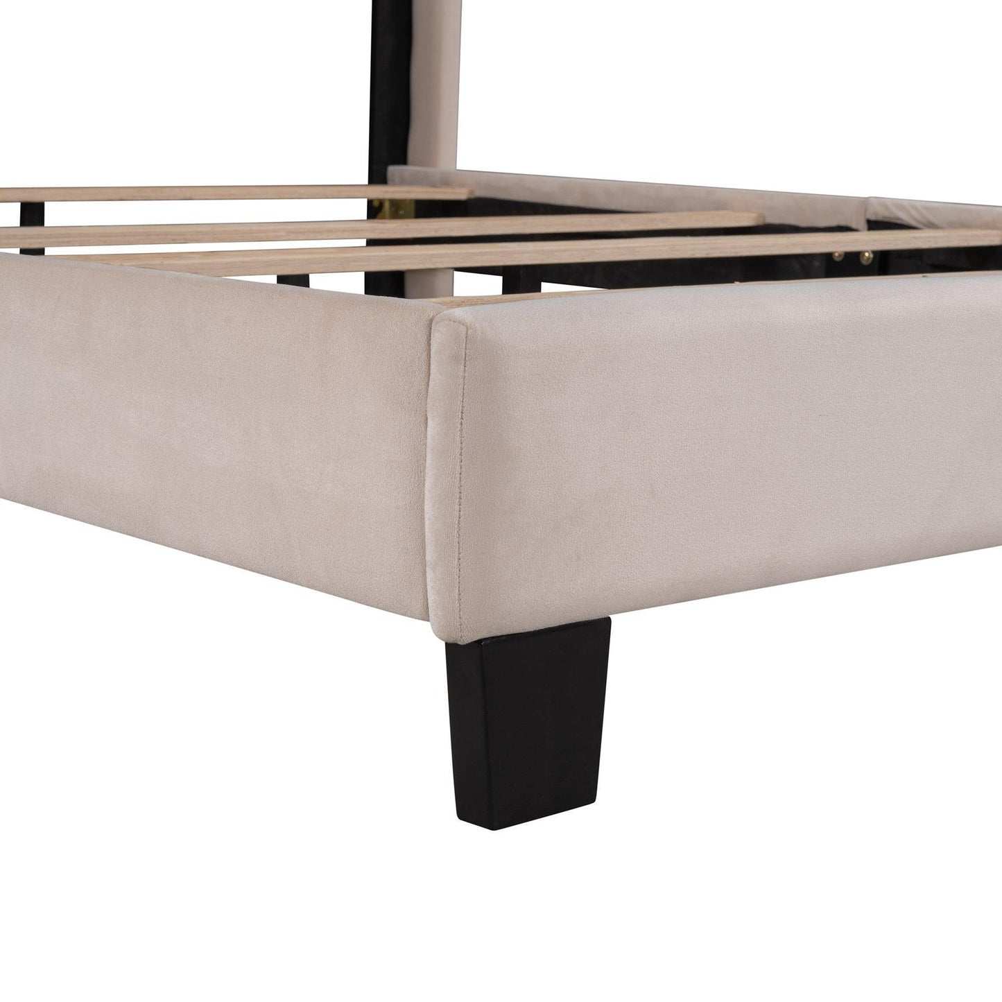 Queen Size Velvet Upholstered Platform Bed, Box Spring Needed - Beige WF212844AAA FredCo
