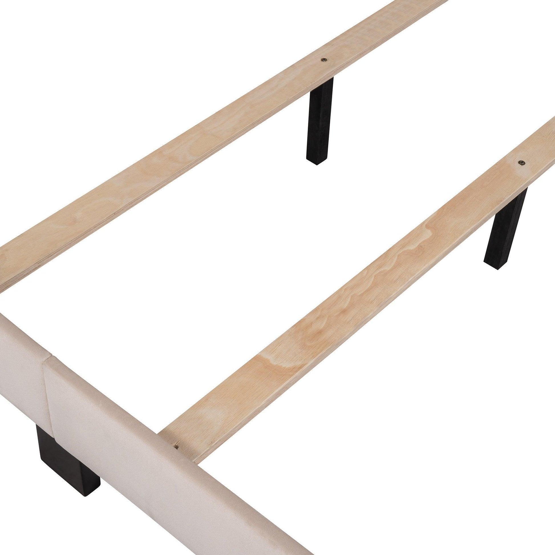 Queen Size Velvet Upholstered Platform Bed, Box Spring Needed - Beige WF212844AAA FredCo