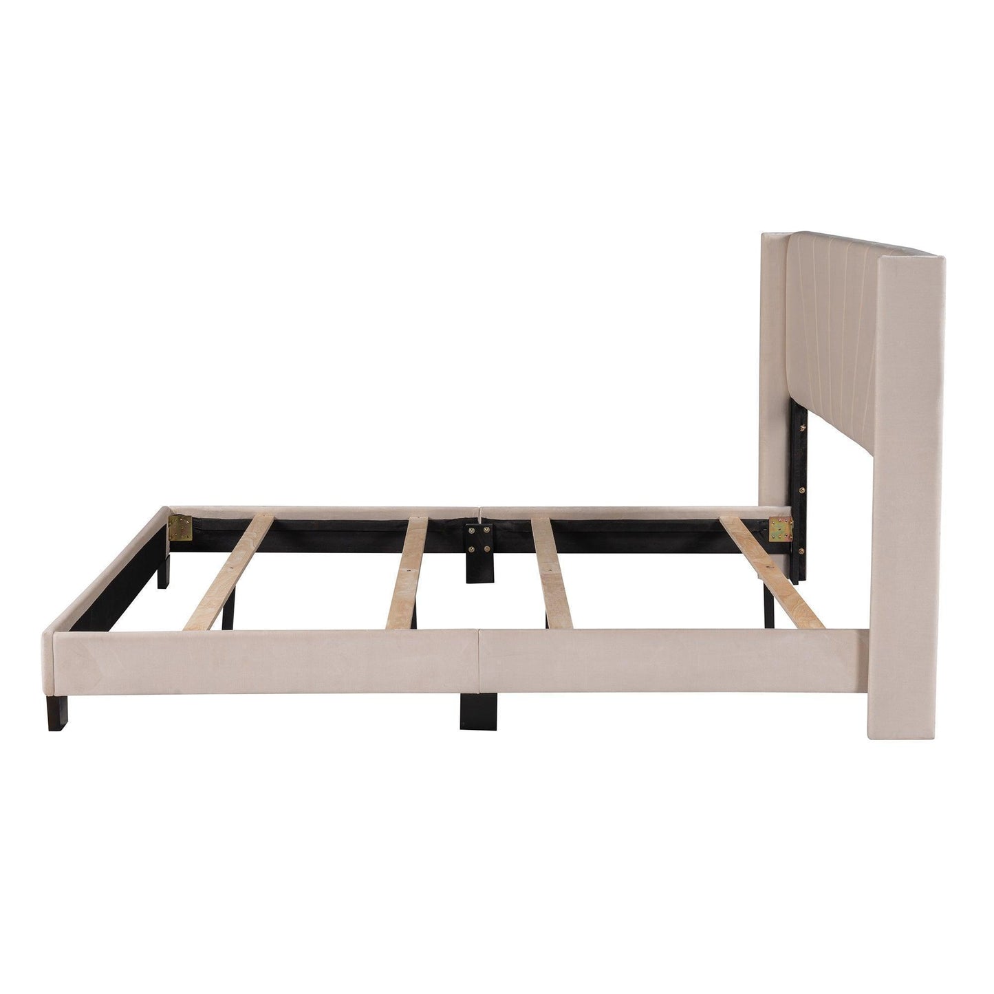 Queen Size Velvet Upholstered Platform Bed, Box Spring Needed - Beige WF212844AAA FredCo