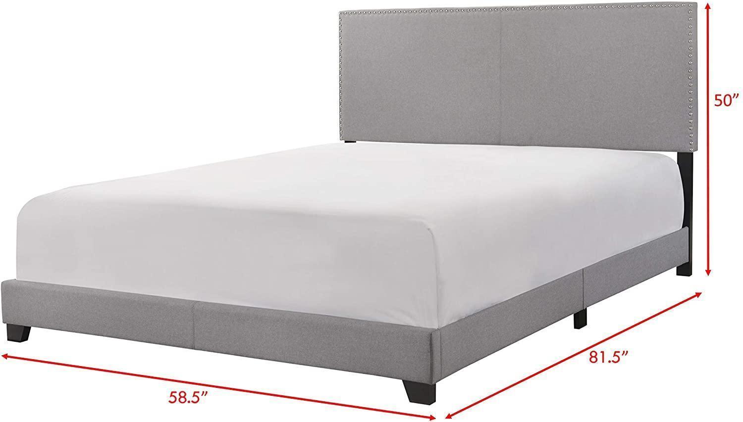 Queen Upholstered Panel Bed with Headboard, Footboard and Rails in Gray, Queen FredCo