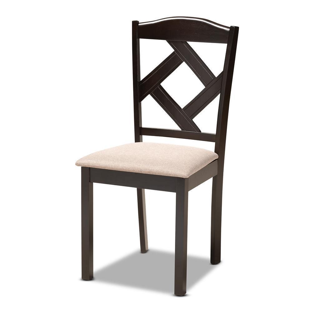 Quinlan Modern and Contemporary Sand Fabric Upholstered and Dark Brown Finished Wood 5-Piece Dining Set FredCo