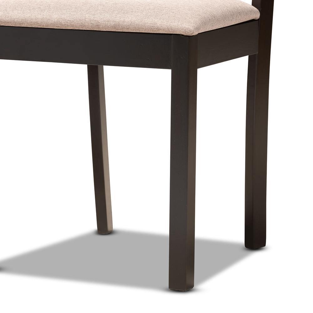 Quinlan Modern and Contemporary Sand Fabric Upholstered and Dark Brown Finished Wood 5-Piece Dining Set FredCo