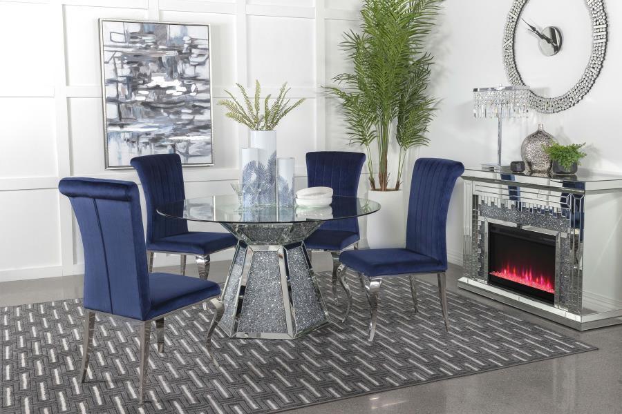 Quinn 5-piece Hexagon Pedestal Dining Room Set Mirror and Ink Blue 115561-S5B Coaster FredCo