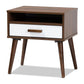 Quinn Mid-Century Modern Two-Tone White and Walnut Finished 1-Drawer Wood End Table FredCo