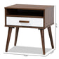 Quinn Mid-Century Modern Two-Tone White and Walnut Finished 1-Drawer Wood End Table FredCo