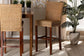 Racquel Modern Bohemian Natural Rattan and Mahogany Wood Bar Stool FredCo