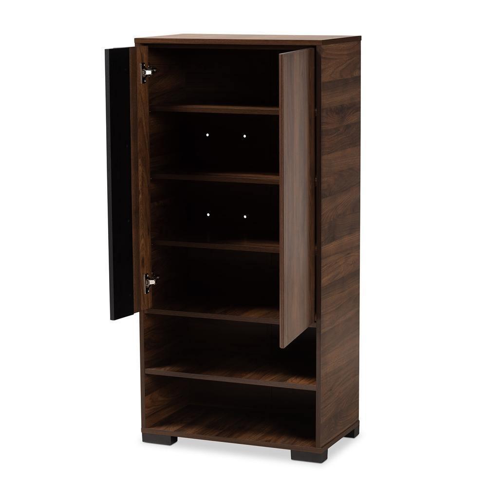 Raina Modern and Contemporary Two-Tone Walnut Brown and Black Finished Wood 2-Door Shoe Storage Cabinet FredCo