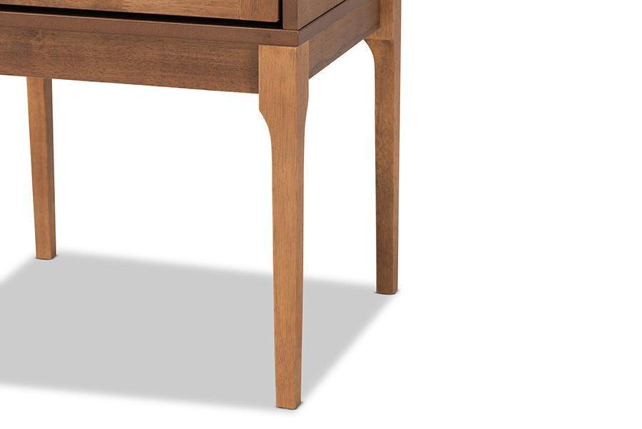 Ramiel Mid-Century Modern Ash Walnut Finished Wood and Rattan 1-Drawer Nightstand FredCo