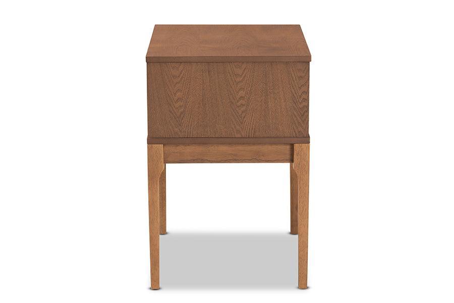Ramiel Mid-Century Modern Ash Walnut Finished Wood and Rattan 1-Drawer Nightstand FredCo