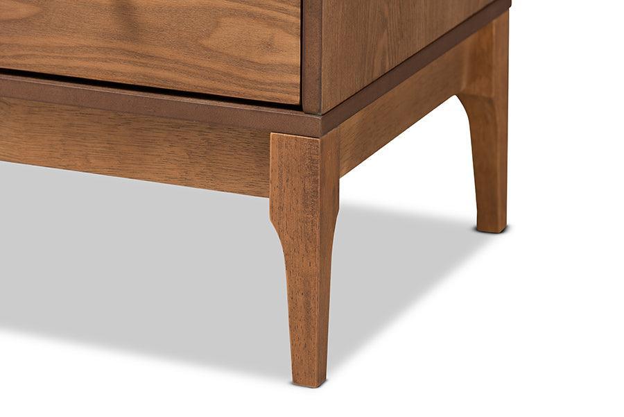 Ramiel Mid-Century Modern Ash Walnut Finished Wood and Rattan 1-Drawer Sideboard FredCo