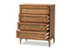 Ramiel Mid-Century Modern Ash Walnut Finished Wood and Rattan 4-Drawer Chest FredCo