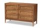 Ramiel Mid-Century Modern Ash Walnut Finished Wood and Rattan 6-Drawer Dresser FredCo