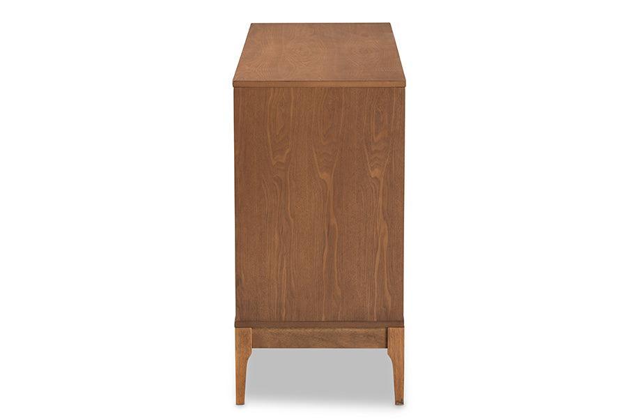 Ramiel Mid-Century Modern Ash Walnut Finished Wood and Rattan 6-Drawer Dresser FredCo