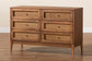 Ramiel Mid-Century Modern Ash Walnut Finished Wood and Rattan 6-Drawer Dresser FredCo