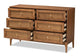 Ramiel Mid-Century Modern Ash Walnut Finished Wood and Rattan 6-Drawer Dresser FredCo