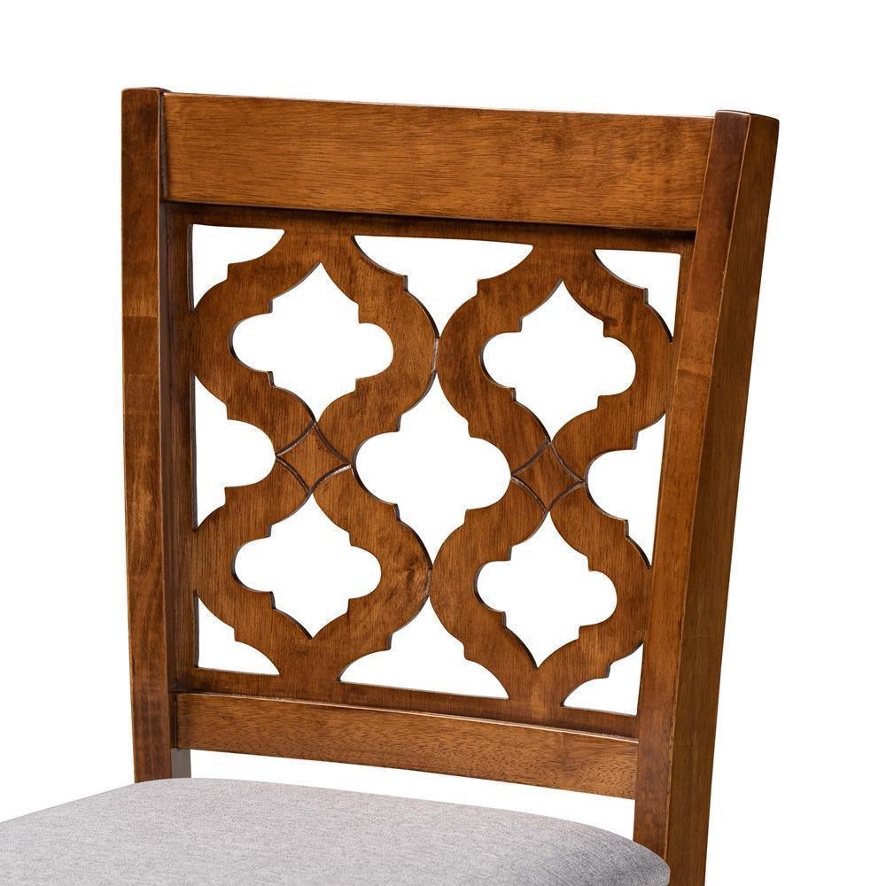 Ramiro Modern and Contemporary Transitional Grey Fabric Upholstered and Walnut Brown Finished Wood 5-Piece Pub Set FredCo