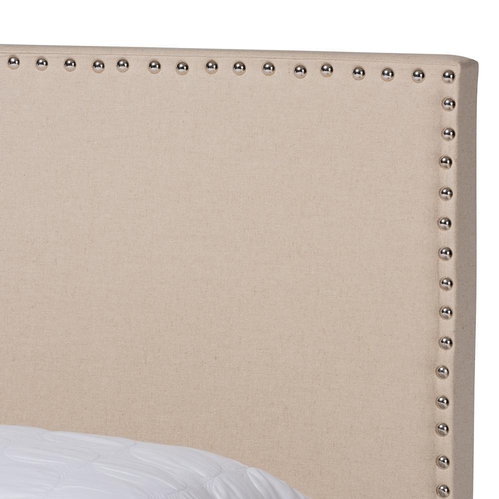 Ramon Modern and Contemporary Beige Linen Fabric Upholstered Full Size Panel Bed with Nailhead Trim FredCo