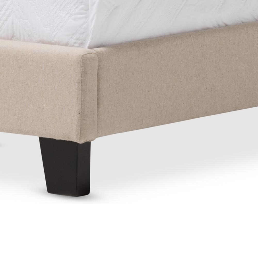 Ramon Modern and Contemporary Beige Linen Upholstered Queen Size Bed with Nail Heads FredCo