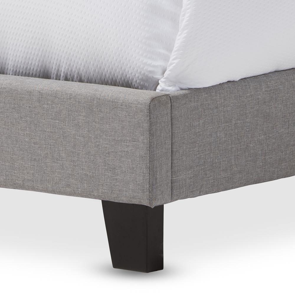 Ramon Modern and Contemporary Grey Fabric Upholstered Queen Size Bed with Nail Heads FredCo