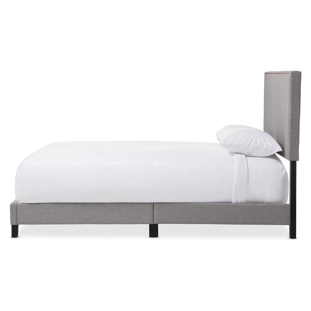 Ramon Modern and Contemporary Grey Fabric Upholstered Queen Size Bed with Nail Heads FredCo