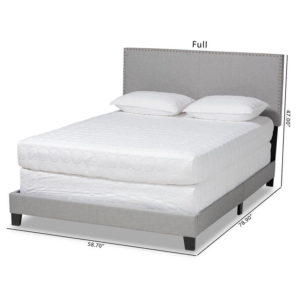 Ramon Modern and Contemporary Grey Linen Fabric Upholstered Full Size Panel Bed with Nailhead Trim FredCo