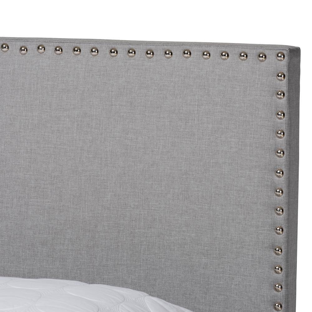 Ramon Modern and Contemporary Grey Linen Fabric Upholstered Full Size Panel Bed with Nailhead Trim FredCo
