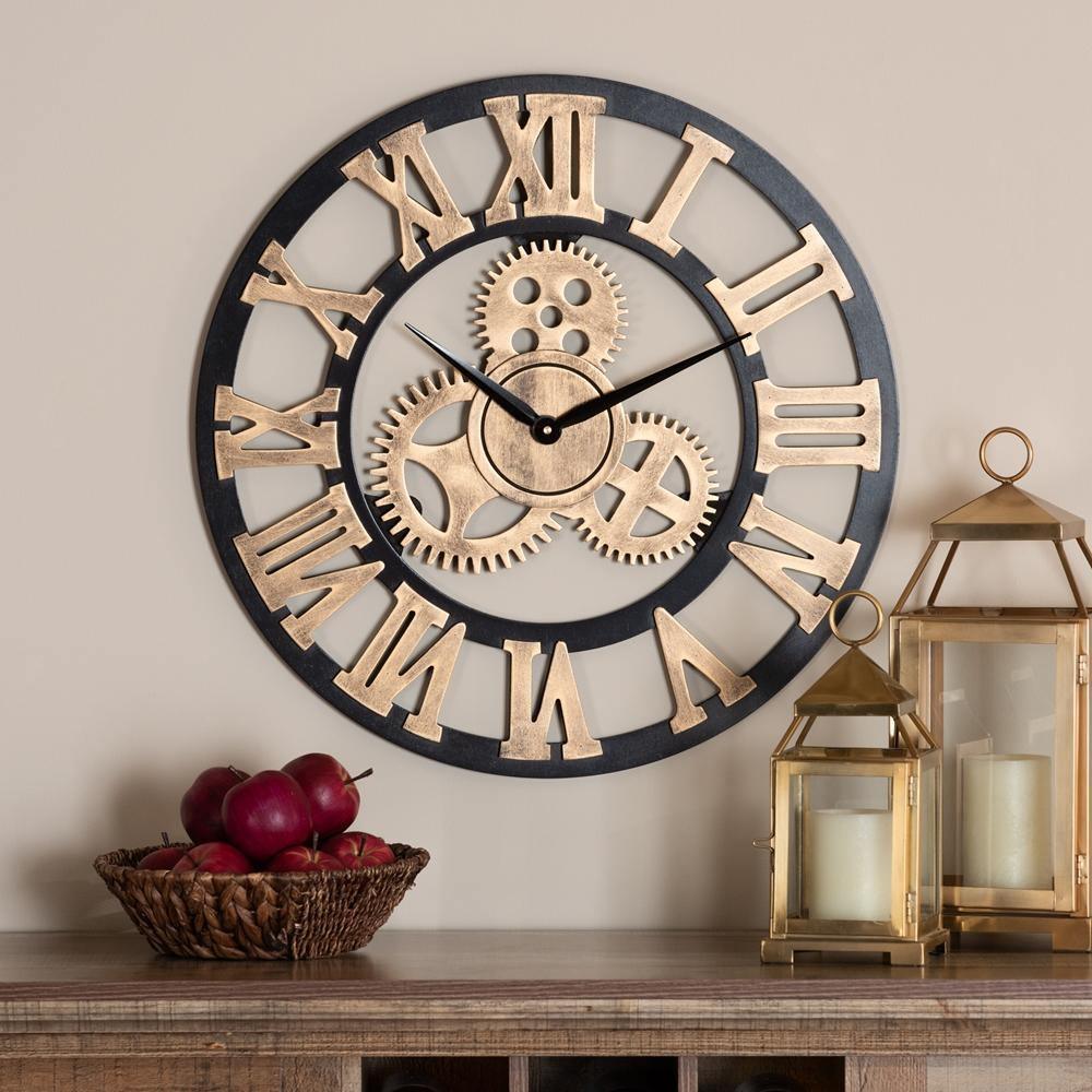 Randolph Industrial Vintage Style Black and Distressed Brown Finished Wood Wall Clock FredCo