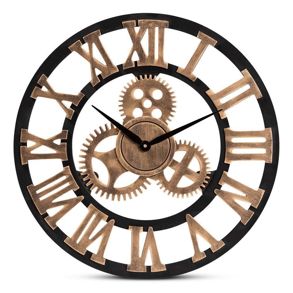 Randolph Industrial Vintage Style Black and Distressed Brown Finished Wood Wall Clock FredCo