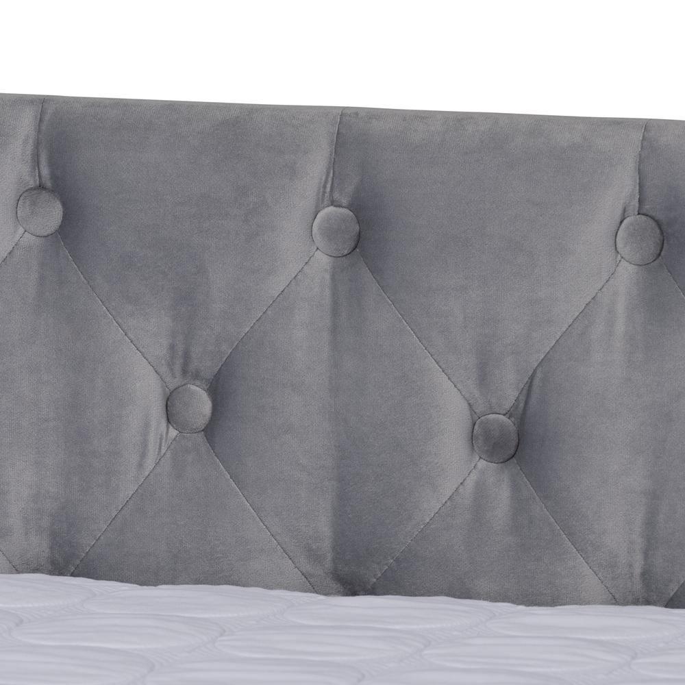 Raphael Modern and Contemporary Grey Velvet Fabric Upholstered Queen Size Daybed with Trundle FredCo