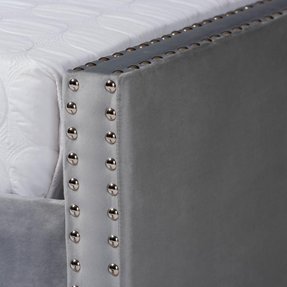 Raphael Modern and Contemporary Grey Velvet Fabric Upholstered Queen Size Daybed with Trundle FredCo