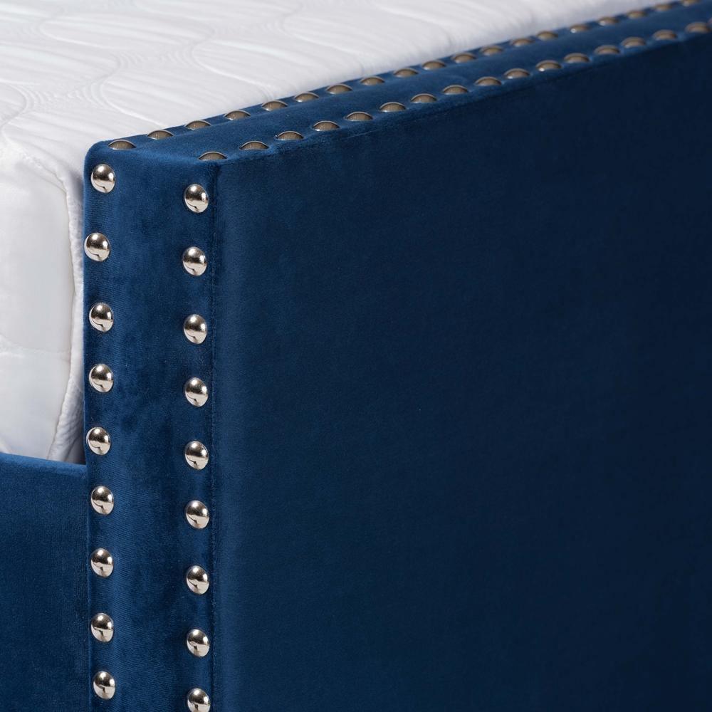 Raphael Modern and Contemporary Navy Blue Velvet Fabric Upholstered Full Size Daybed with Trundle FredCo