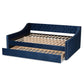 Raphael Modern and Contemporary Navy Blue Velvet Fabric Upholstered Full Size Daybed with Trundle FredCo