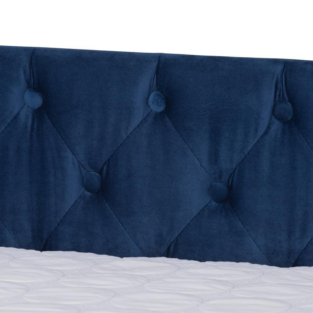 Raphael Modern and Contemporary Navy Blue Velvet Fabric Upholstered Full Size Daybed with Trundle FredCo