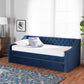 Raphael Modern and Contemporary Navy Blue Velvet Fabric Upholstered Twin Size Daybed with Trundle FredCo