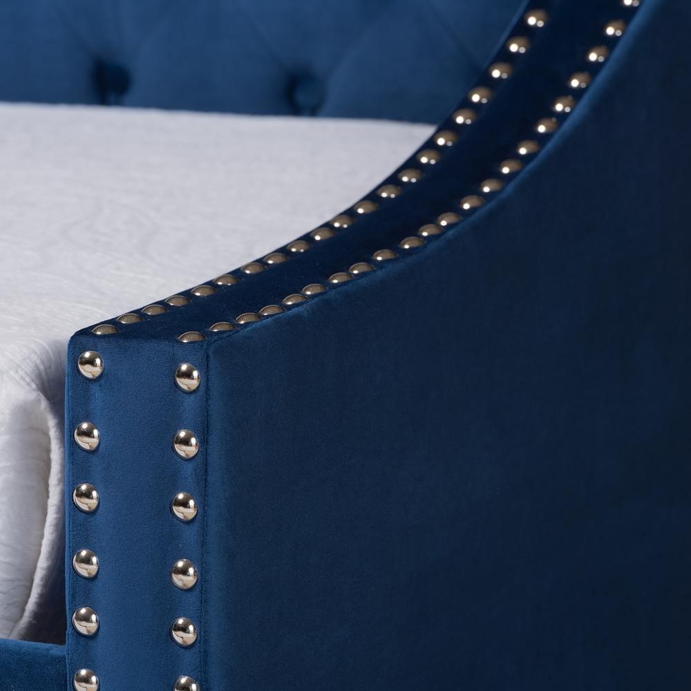 Raphael Modern and Contemporary Navy Blue Velvet Fabric Upholstered Twin Size Daybed with Trundle FredCo