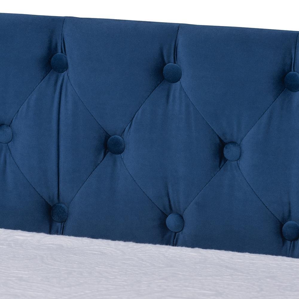 Raphael Modern and Contemporary Navy Blue Velvet Fabric Upholstered Twin Size Daybed with Trundle FredCo