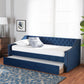 Raphael Modern and Contemporary Navy Blue Velvet Fabric Upholstered Twin Size Daybed with Trundle FredCo