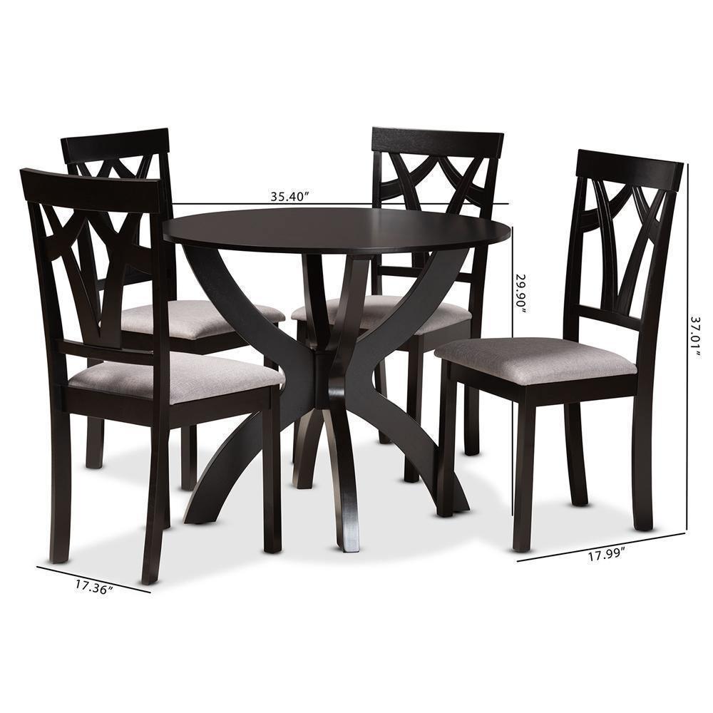 Rasa Modern and Contemporary Grey Fabric Upholstered and Dark Brown Finished Wood 5-Piece Dining Set FredCo