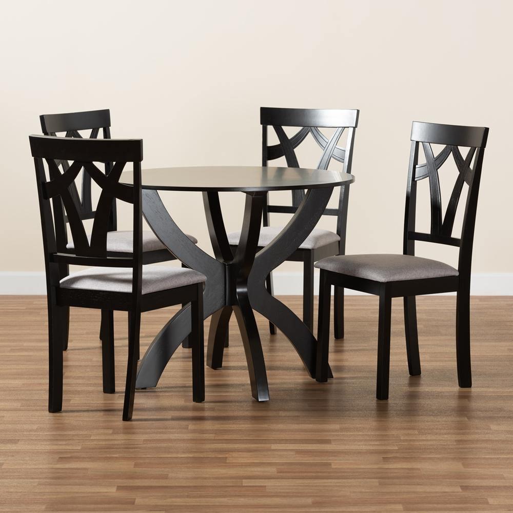 Rasa Modern and Contemporary Grey Fabric Upholstered and Dark Brown Finished Wood 5-Piece Dining Set FredCo
