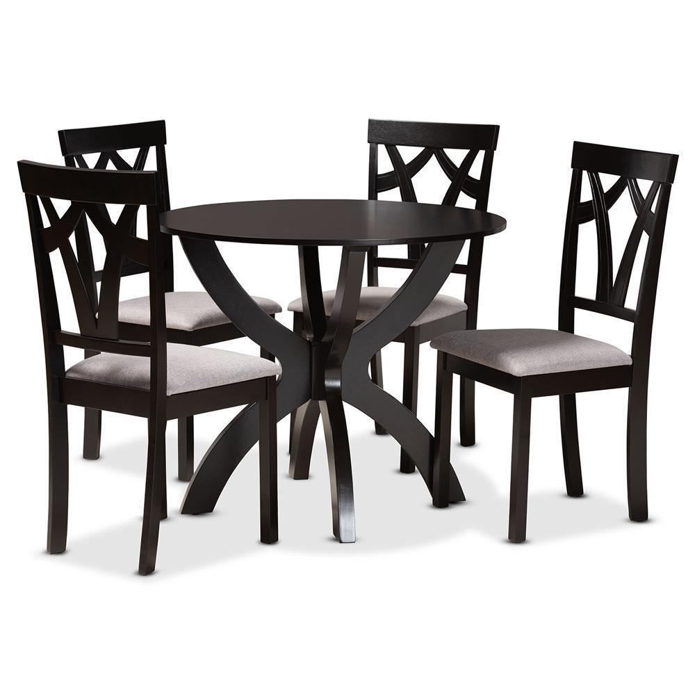 Rasa Modern and Contemporary Grey Fabric Upholstered and Dark Brown Finished Wood 5-Piece Dining Set FredCo