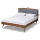 Ratana Mid-Century Modern Transitional Grey Fabric Upholstered and Walnut Brown Finished Wood Full Size Platform Bed FredCo
